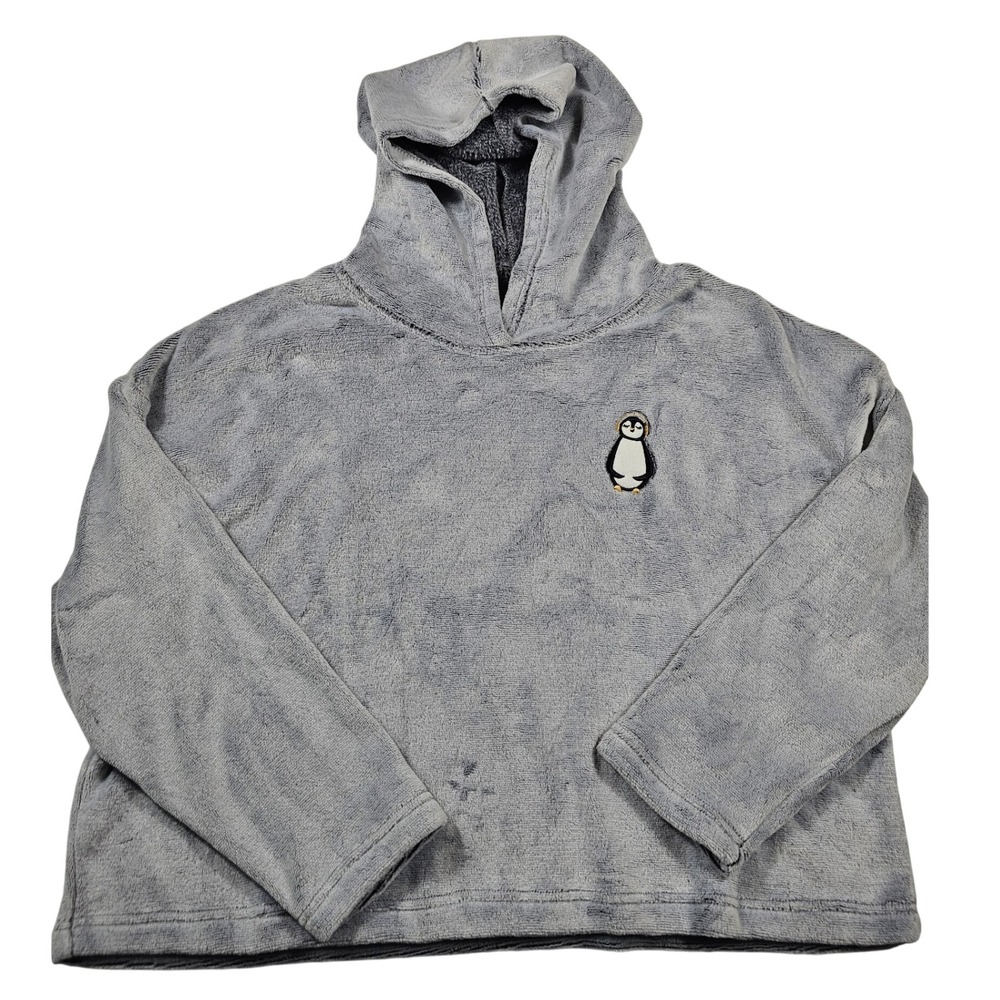 Joyspun Womens Plush Penguin Hoodie Gray Fleece Loungewear L 12-14 NEW